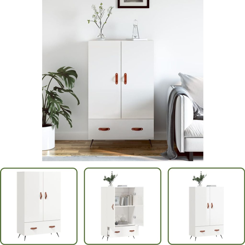 The Living Store Highboard Hochglanz-Weiß 69,5x31x115 cm Produktbild 