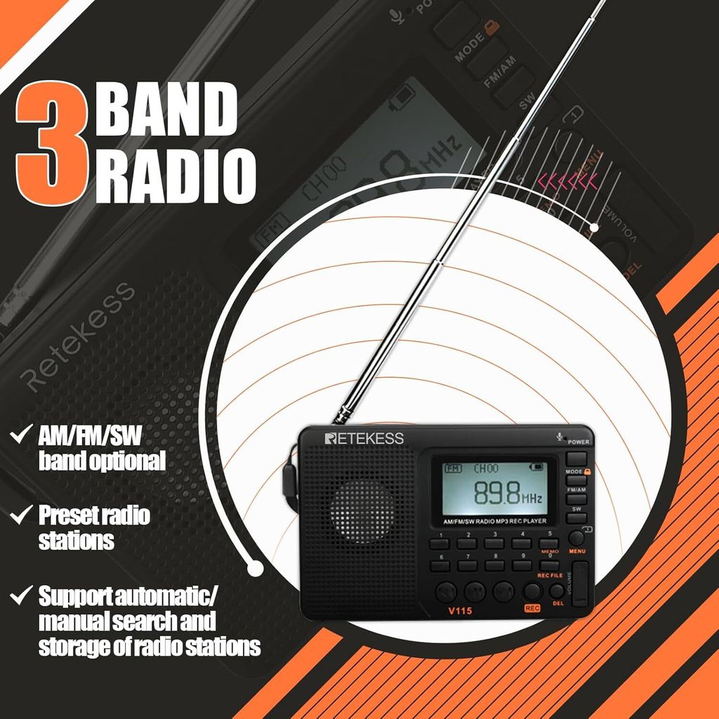 Przenośne radio Retekess V115, radio AM FM SW z Zdjęcie produktu 4