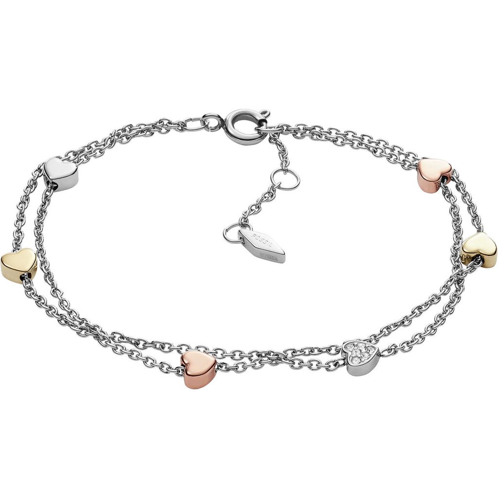 FOSSIL Armband Double-Row Heart Bracelet Silver silberfarben