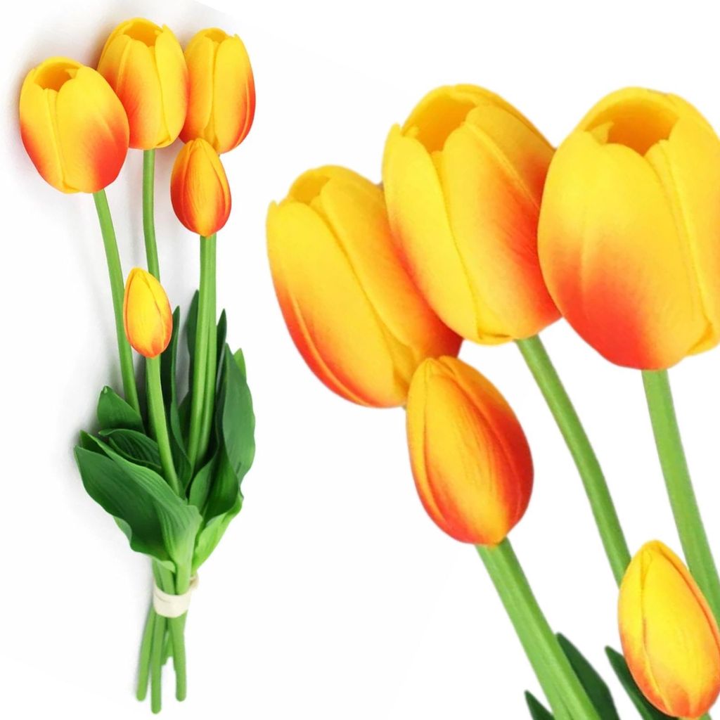 Künstliche Tulpe Kunstblume Tulpenstiel 46 cm täuschend echt Gummi Dekoblume orange rot einzeln