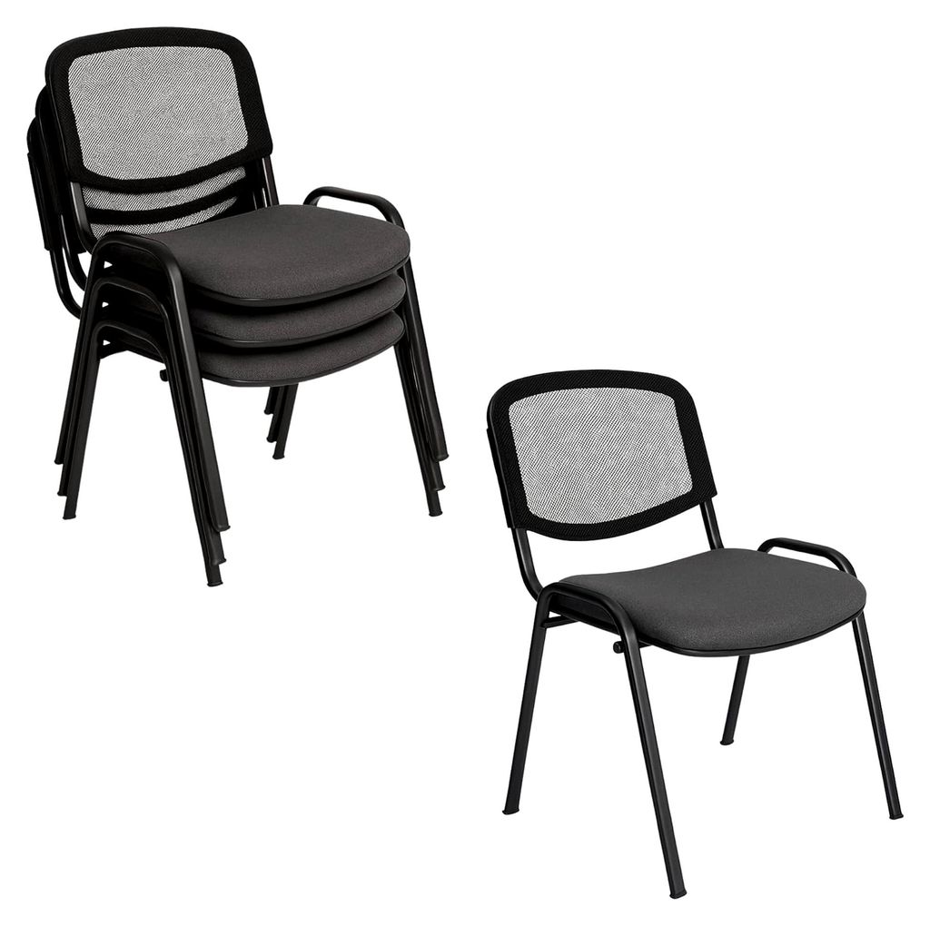 4er Set Stapelbare Besucherstühle mit Rückenlehne aus Mesh, Wartezimmerstühle, Bürostühle, Konferenzstühle, Stühle für Rezeption Pausen Rau...