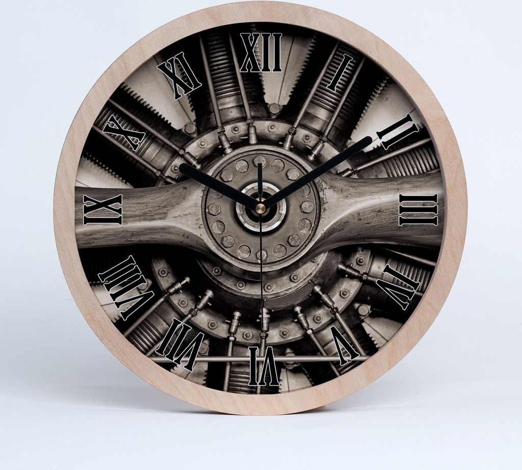 Holzuhr 20fi cm wanduhr - schwarze Spitzen - Flugzeugmotor