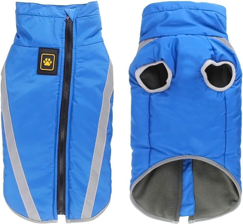 Wasserdichte Hundemantel Winter warme Jacke, Outdoor-Sport Hund Kleidung Outfit Weste für kleine, mittelgroße Hunde mit Geschirr Loch Blau - 3XL
