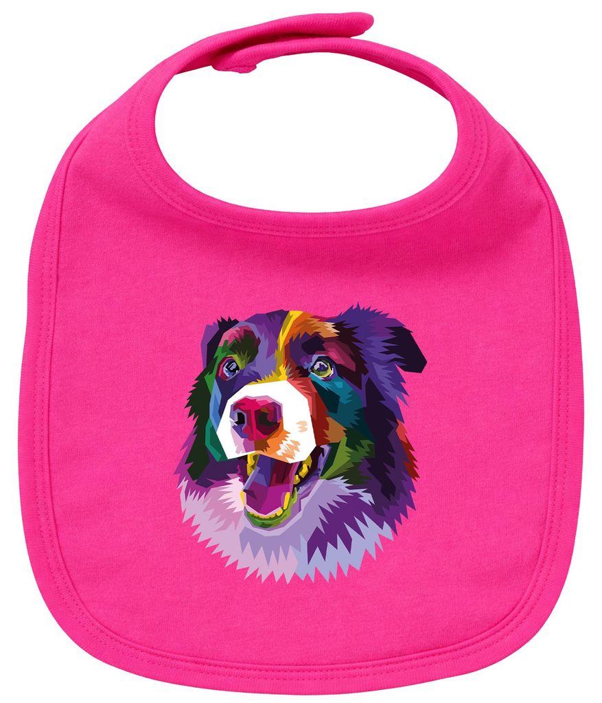 Huuraa Baby Lätzchen Border Collie Colorful Cherry Pink Klettverschluss Baumwolle Latz Geschenkidee