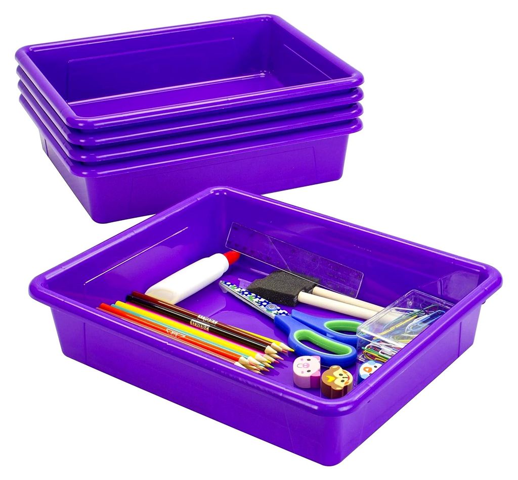 Flaches Aufbewahrungsfach in Briefgröße, Organizer-Mülleimer für Klassenzimmer, Büro und Zuhause, Violett, 5er-Pack