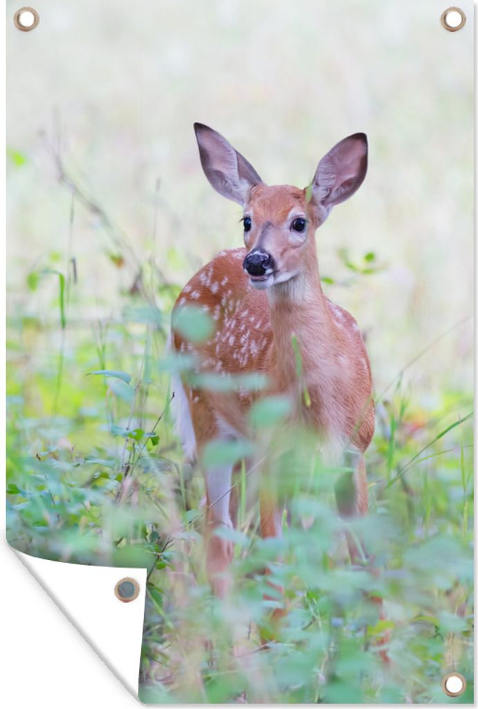 MuchoWow 40x60 cm Outdoor-Poster Gartendeko Sichtschutz Garten Poster für den Garten Hirsche - Strauch - Braun