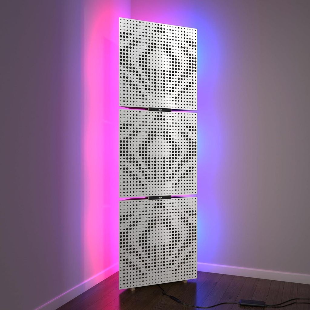 3er-Pack– Akustik-Bassfallen „UNIVERSE“ mit Stehlampe | Mobiler Akustik-Eckständer mit LED-RGB-Hintergrundbeleuchtung|150x50x10cm|Weißer Ku...