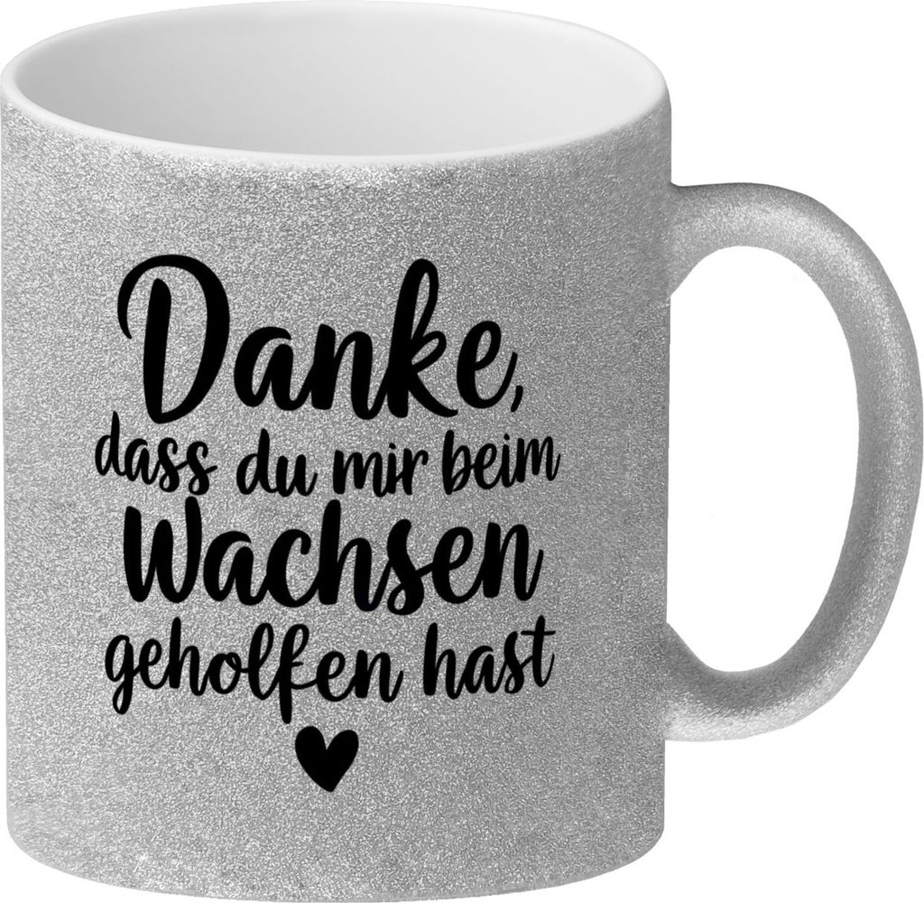 Dankeschön Glitzer-Kaffeebecher mit Herz und Spruch