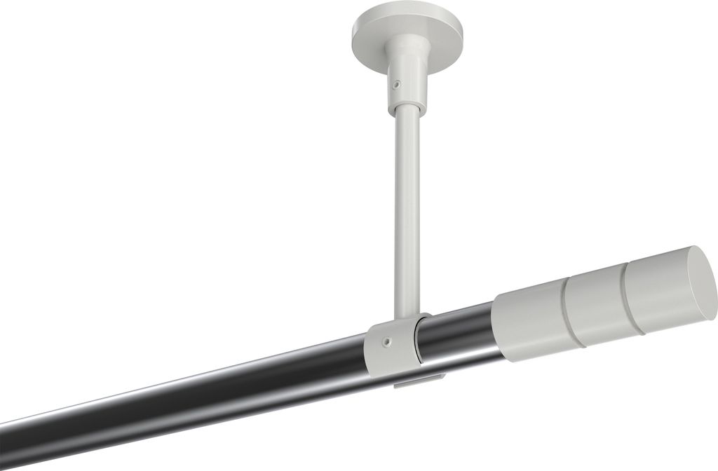 Interdeco Gardinenstange / Vorhangstange Chrom / Weiß, Typ Sonette Elanto (Rillenzylinder) ohne Ringe, Deckenmontage, 20 mm Ø 1-läufig, 160 cm