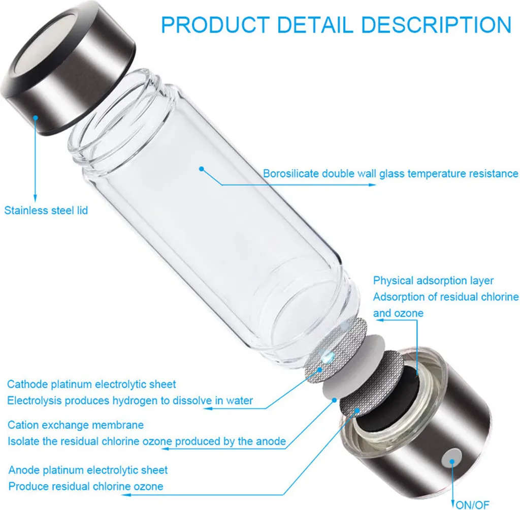 Bouteille d'eau à hydrogène contre la fatigue cellulaire 450ml SPE PEM