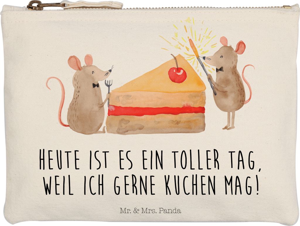 Mr. & Mrs. Panda Kosmetiktasche Mäuse Kuchen Größe M - Weiß - Geschenk, Schlampermäppchen, kosmetiktäschchen, Geburtstag, aufbewahrungstasche...