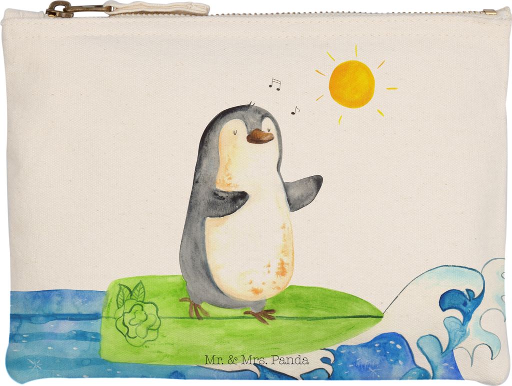 Mr. & Mrs. Panda Kulturtasche Pinguin Surfer Grösse XL Große - Weiß - Geschenk, Motiviert, Urlaub, Optimistisch, Hawaii, Kosmetiktasche, Surfen,...