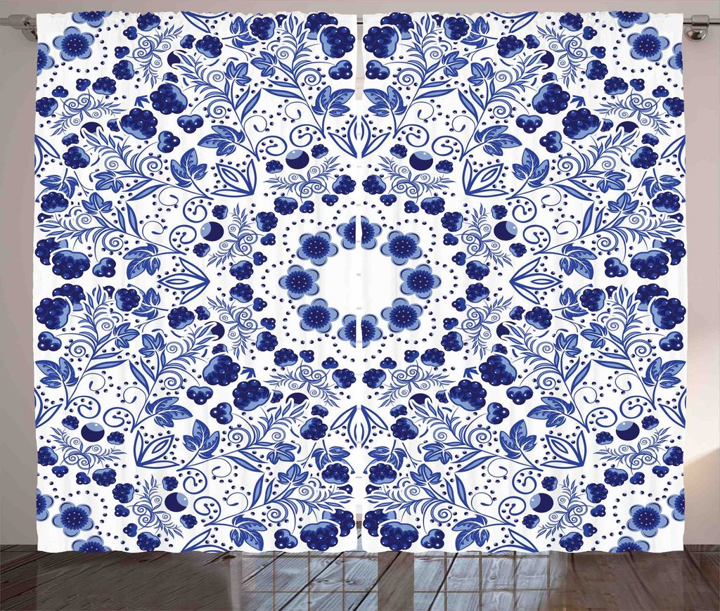 ABAKUHAUS Arabeske Rustikaler Vorhang, Ethnischer orientalischer Boho, Wohnzimmer Universalband Gardinen mit Schlaufen und Haken, 280 x 225 cm, Blau