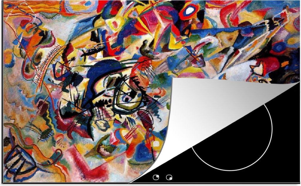 KitchenYeah Herdabdeckplatte Komposition 7 - Gemälde von Wassily Kandinsky , 80x52cm, Küche Deko, Glaskeramikfeld Herdabdeckung, Abdeckplatte f...