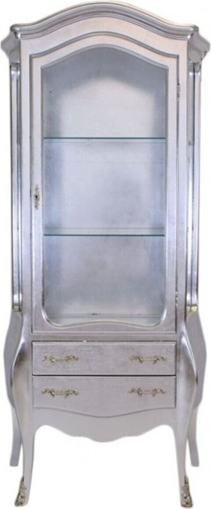 Casa Padrino Barock Vitrine Silber / Silber - Glas Vitrine Möbel Schrank