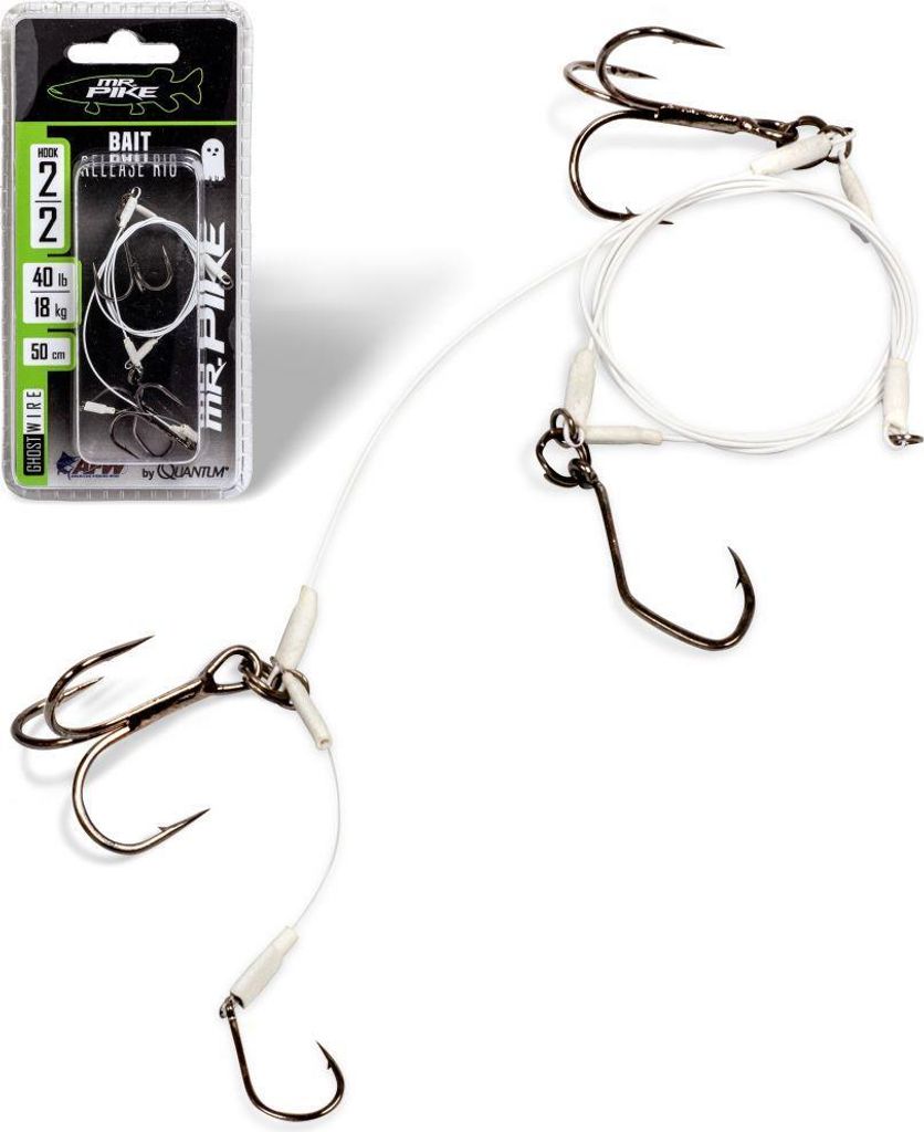 Quantum Mr Pike Ghost Traces Bait-Release-Rig 50cm 18kg - Hechtvorfach, Größe:2
