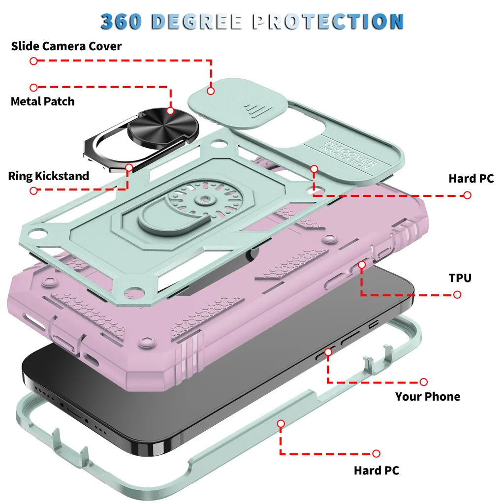 Cover Protettiva iPhone 13 Mini Rosa Verde con Porta Carte e Supporto - 5