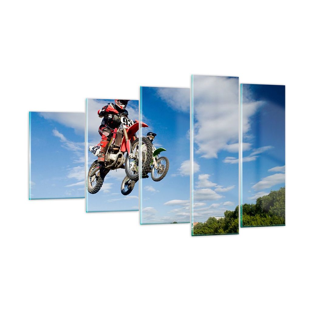 Bilder auf glas - Motorrad Reiter Himmel - 100x60cm - Glasbilder - Wandbilder - Kunstdruck - zum Aufhängen bereit - Wanddekoration aus Glas - Glas...