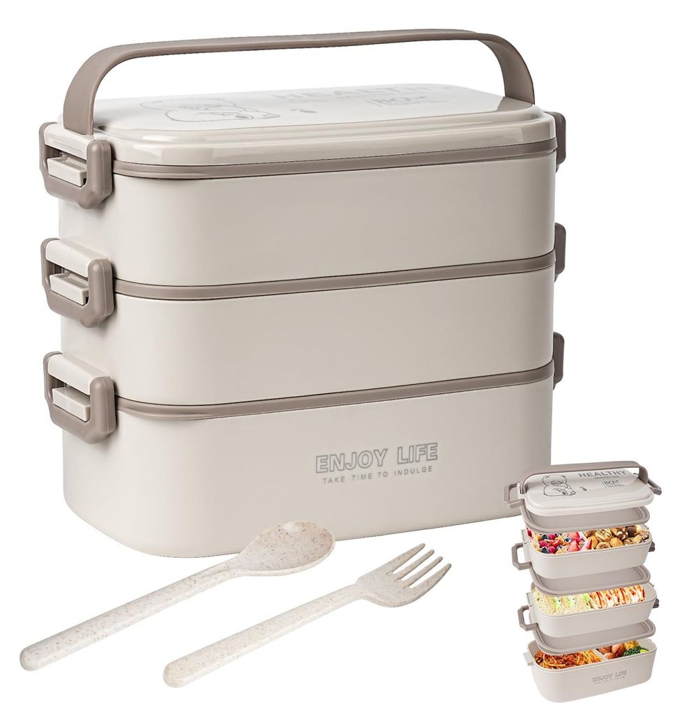 2700 ml 3-stöckige Bento-Box mit Gabel und Löffel, 4-in-1 Lunchbox – Behälter zur Essenszubereitung, Aufbewahrungsbox für Männer, Frauen und...