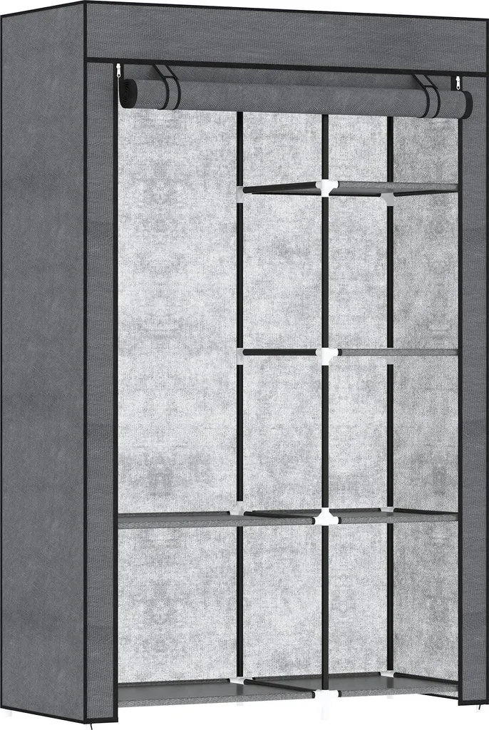 Armoire pliante 6 niveaux en tissu respirant et structure acier gris