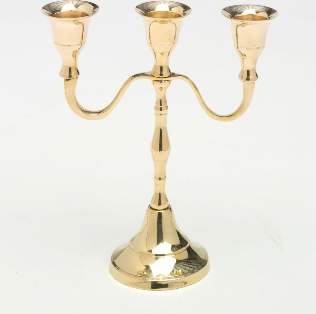 Tischleuchter 3-flammig, Mehrflammenleuchter Messing Gold H 18 cm für Kerzen Ø 2 - 2,5 cm