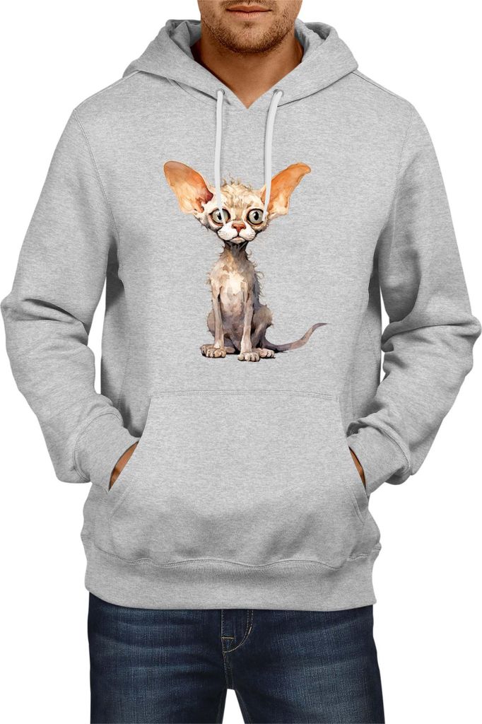 Herren Kapuzenpullover Funny Cats Breeds Devon Rex Cat, Man XL / Grau