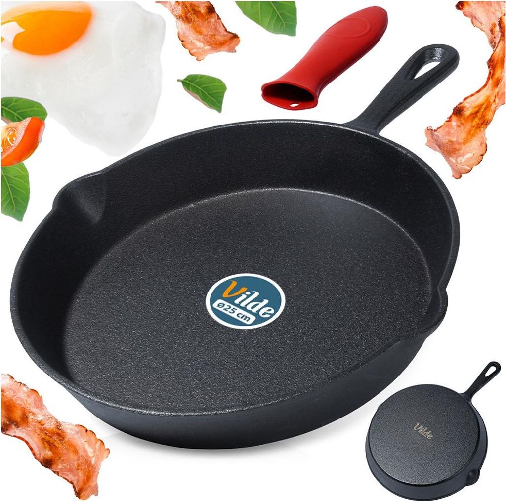 Poêle En Fonte Profonde Vilde 30 Cm - Capacité 3,5 L - Pour Cuisinière, Induction, Four Et Barbecue - Avec Deux Poignées - 6