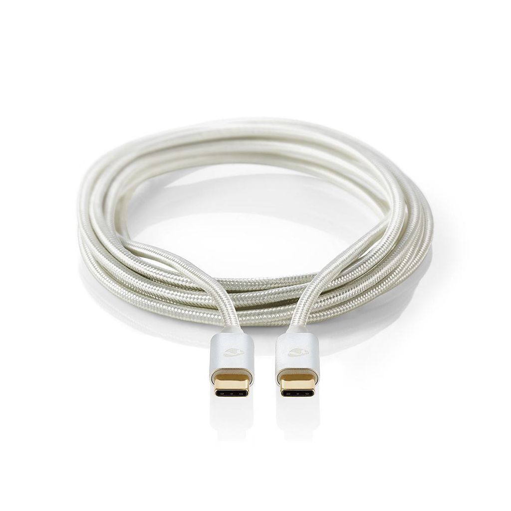 Nedis USB-Kabel - USB 2.0 - USB-C Stecker - USB-C Stecker - 100 W - 480 Mbps - Vergoldet - 1.00 m - Rund - Geflochten / Nylon - Silber - Verpackung...