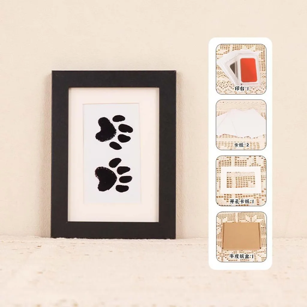 INF Cornice commemorativa per animali domestici con impronta, MDF, 3 pezzi Nero