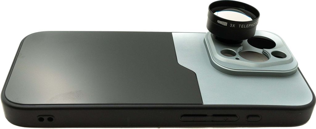 SYSTEM-S Zoom Linse 3x Tele Objektiv 37 mm Filter mit Hülle für iPhone 15 Pro in Schwarz Grau