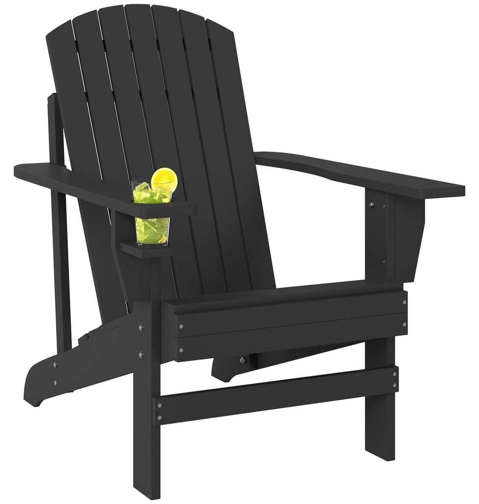 Adirondack-Gartenstuhl mit Becherhalter Gartenliege Balkonstuhl Massivholz Schwarz 72 x 95 x 93 cm Tannenholz