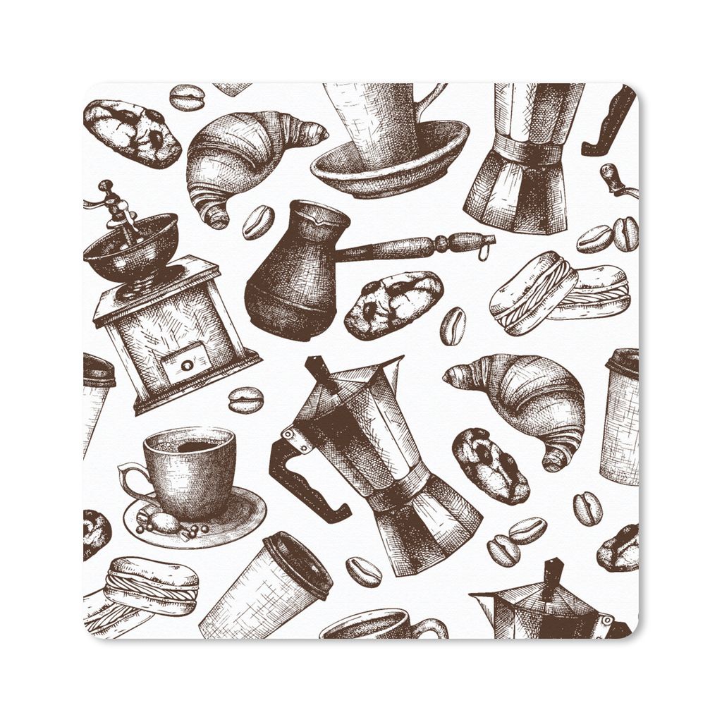 MuchoWow Mauspad Mousepad Kaffee - Croissant - Muster 30x30 cm - Mousepads - Maus Mat - Pad - Mausunterlage - Gaming