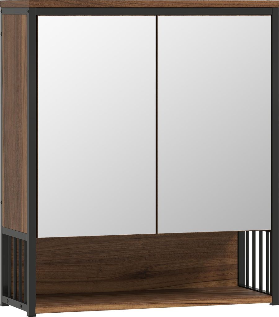 Brauner Hängespiegelschrank aus MDF für Badezimmer - Platzsparend & Modern