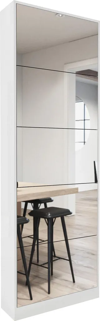 Meuble à chaussures bois blanc 5 abattants et miroir pour l'entrée