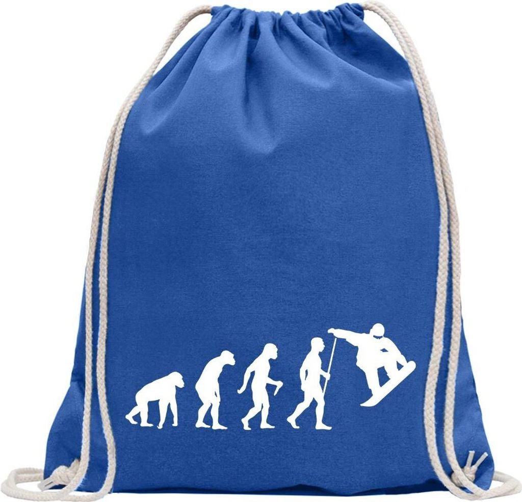 Kiwistar - Turnbeutel - royal - Snowboarding Evolution - Fun Rucksack Sport Beutel Gymsack Baumwolle mit Ziehgurt