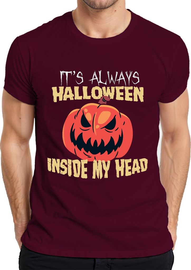 It's Always Halloween Inside My Head gruselig Kürbis Horror Spuk Herren T-Shirt, Burgundy, XXL