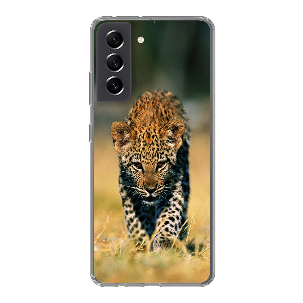 MuchoWow Handyhülle Schutzhülle Hülle für Samsung Galaxy S21 FE Leopard - Makro - Gras Silikon Softcase Handy Hülle - Mobiltelefonhülle
