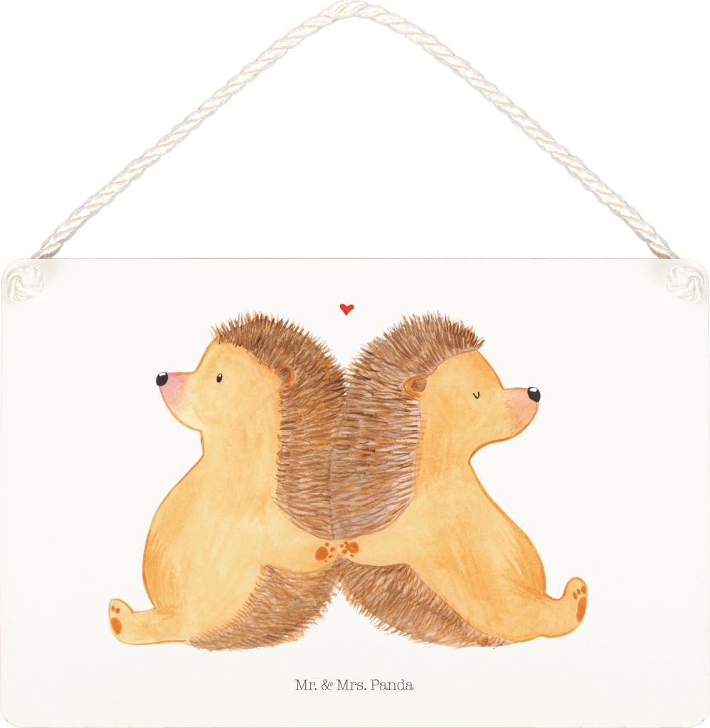 Mr. & Mrs. Panda Schild Igel händchenhaltend DIN A5 - Weiß - Geschenk, Verknallt, Love, Wandbild Holz, Freundin, holzbild, sprüche, wandtafel, H...