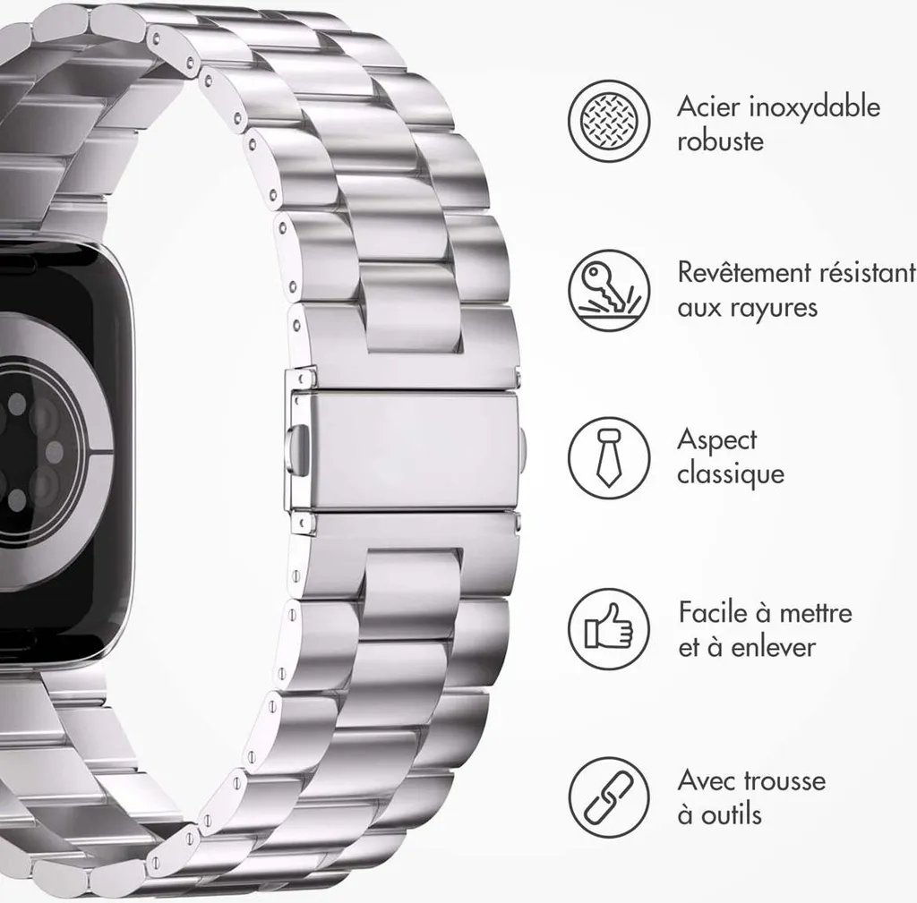 Watch 10 - 46 mm, Watch 1 - 42 mm, Watch 2 - 42 mm, Watch 3 - 42 mm, Watch 42 mm, Watch 44 mm, Watch 4 - 44 mm, Watch 5 - 44 mm, Watch 6 - 44 mm, Watch 7 - 45 mm, Watch 8 - 45 mm, Watch 9 - 45 mm, Watch SE 2022 - 44 mm, Watch SE 2023 - 44 mm, Watch SE - 44 mm, Watch Ultra 2 - 49 mm, Watch Ultra - 49 mm Cinturino: imoshion Stahlband AW - 10