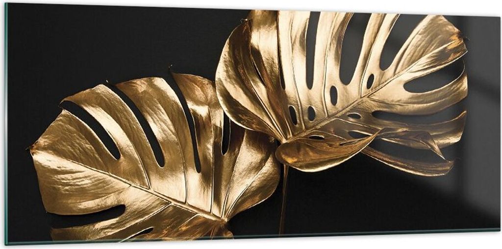 Bilder auf glas - Einteilig - Golden Blätter Monster - 120x50cm - Glasbilder - Wandbilder - Bilder - zum Aufhängen bereit - Wanddekoration aus Gl...