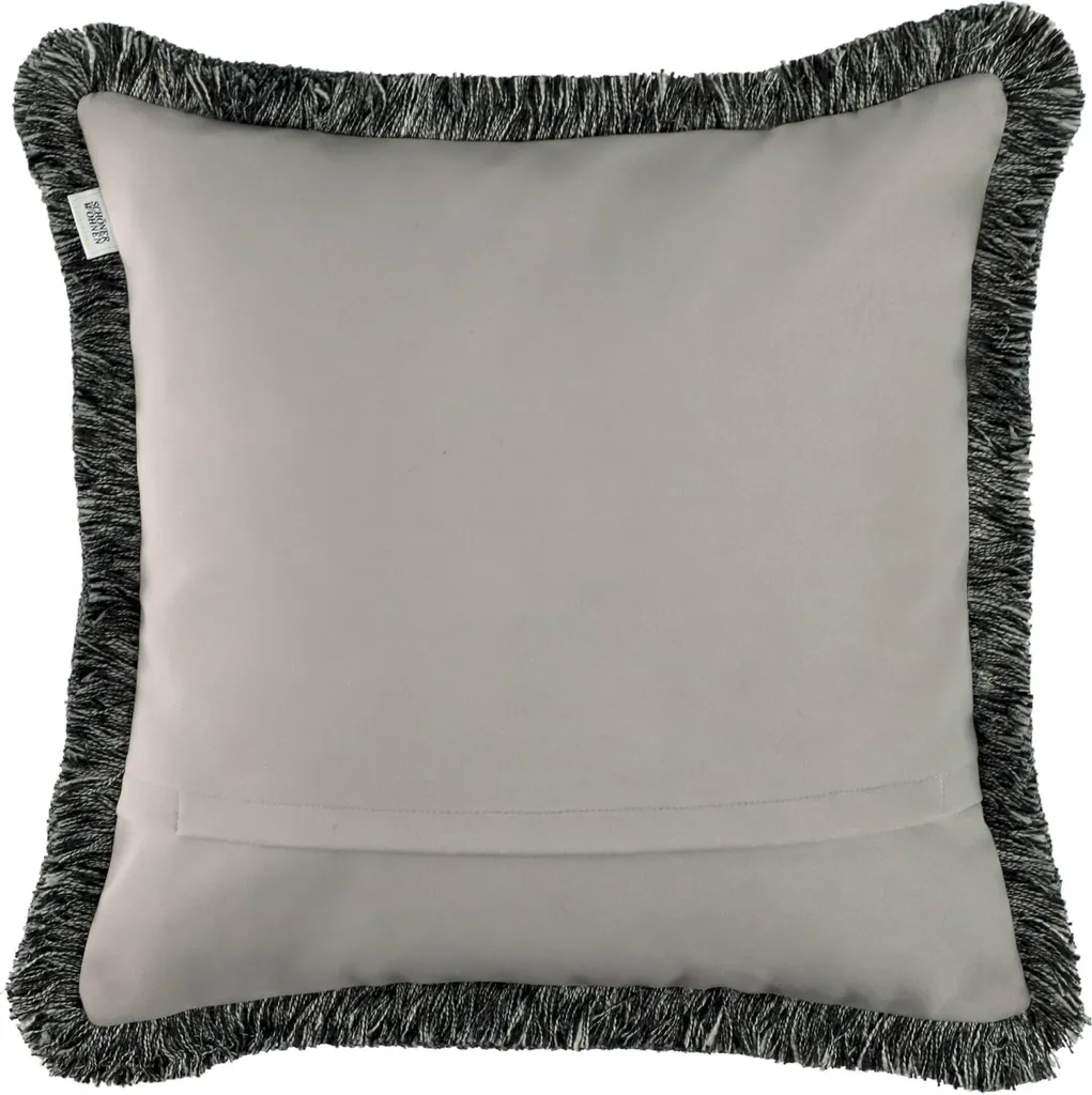 Housse de coussin 45x45 lavable anthracite polyester zippée et franges - 2