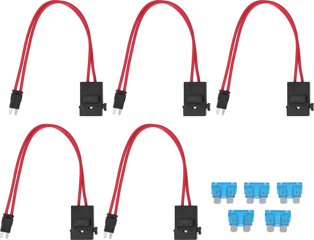 5-teiliges Kfz-Sicherungshalter-Verbinder-Set, Mini-Hochleistungs-Kabelverlängerung für Fahrzeuge, ATM 20A 16AWG mit 5 Sicherungen, ACK S 10,9 mm