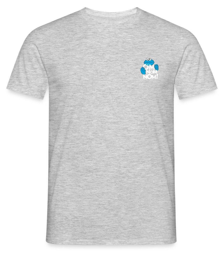 Spreadshirt Sesamstraße Krümelmonster Om Nom Nom Klein Männer T-Shirt, XL, Grau meliert