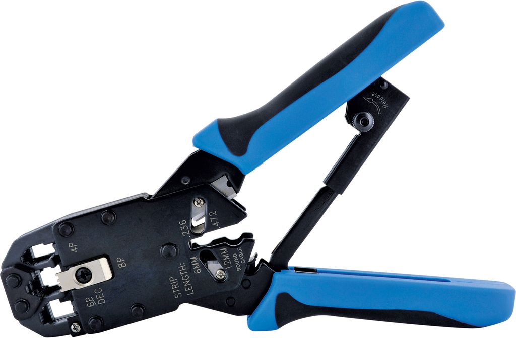 SCHWAIGER -NWZ10 531- Universal-Crimpzange für RJ11-, RJ12-, RJ45-, 4P4C-, 4P2C-Stecker, Schwarz/Blau