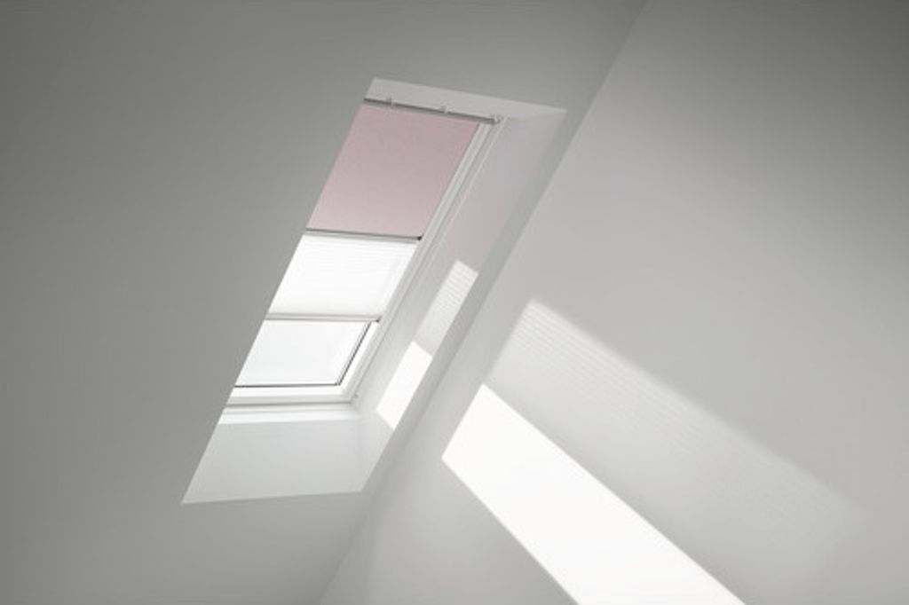 VELUX Vorteils-Set Verdunkelungsrollo Kids Rosa Sterne und Faltstore Plissee weiß manuell Rahmen weiß DFD CK02 4659SWL