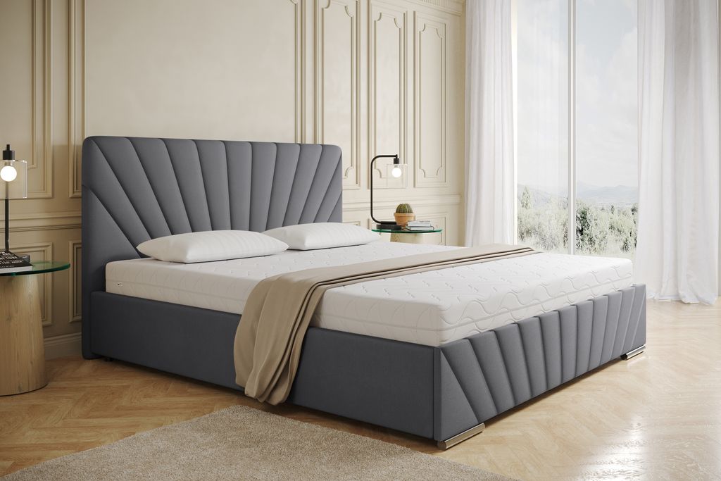 Polsterbett RAY - Komfortbett mit Stauraum, Doppelbett, Grau, 180x200cm, Bonellfederkernmatratze, H3