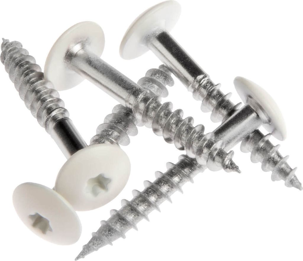 HPL- Schrauben, Fassadenschraube, Edelstahlschraube mit Kopflackierung | VIELE FARBEN | Faserzement, Holzpaneele, Alu Verbund (White (A03.0.0), 100...