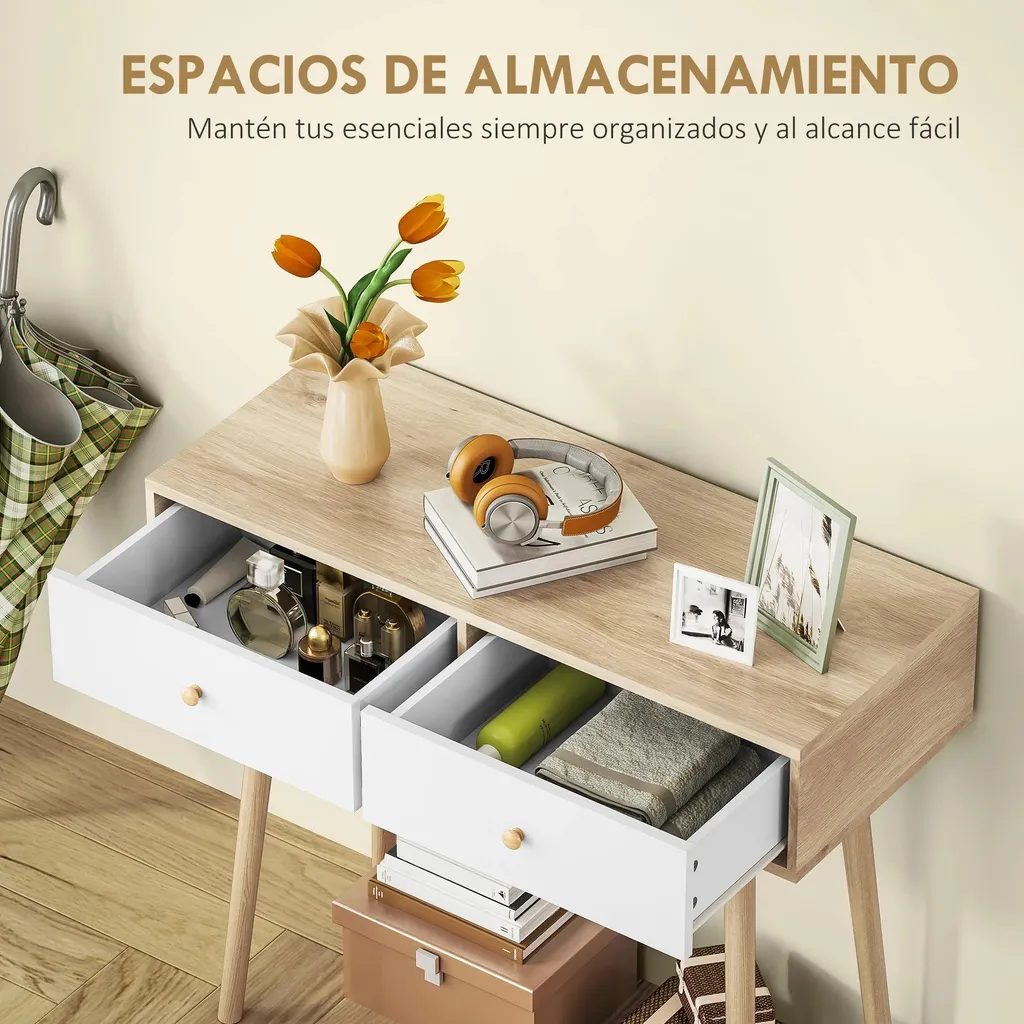 Table console design minimaliste en bois marron - Rectangulaire 86cm