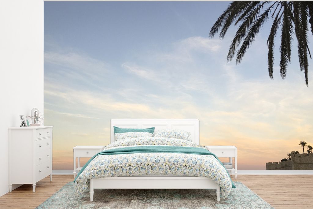 MuchoWow Fototapete für Wohnzimmer oder Schlafzimmer Wandtapete Vinyl Motivtapete Pflanzen - Meer - Sonne - 320x240 cm - Tapeten
