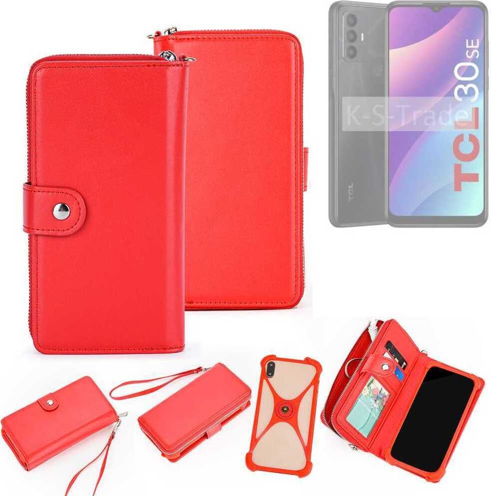 K-S-Trade 2in1 Schutzhülle Portemonnee Handyhülle mit Bumper kompatibel mit TCL 30 Se Hülle Case Etui Geldbörse Smartphone rot (1x)